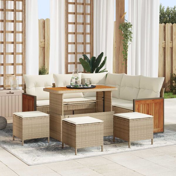 vidaXL Gartensofa-set mit Kissen 9 pcs Beige und Creme Poly-Rattan