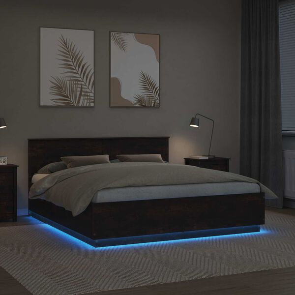 vidaXL Bettrahmen Ger&auml;ucherte Eiche 200 x 200 cm Holzwerkstoff