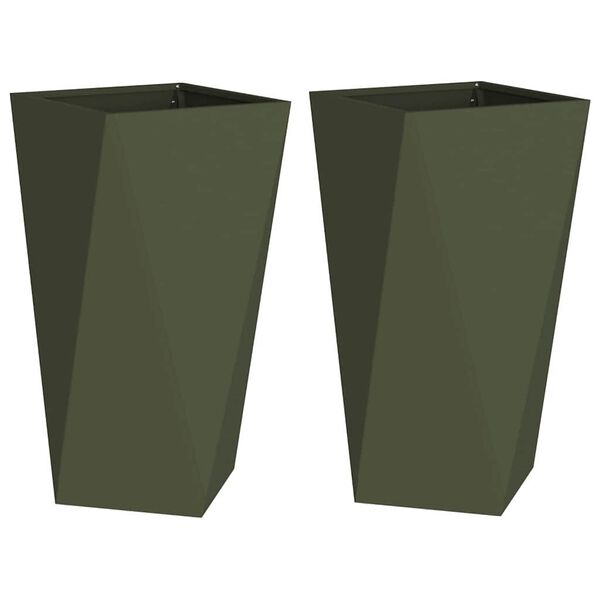 vidaXL Pflanzk&uuml;bel 2 pcs Olive Gr&uuml;n 40 x 40 x 75 cm Stahl