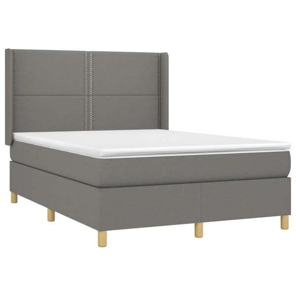 vidaXL Boxspringbett mit Matratze & LED Dunkelgrau 140x190 cm Stoff