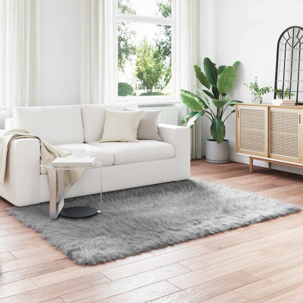 vidaXL Kunstschaffell Teppich Tafalla Grau 140 x 200 cm Polyester