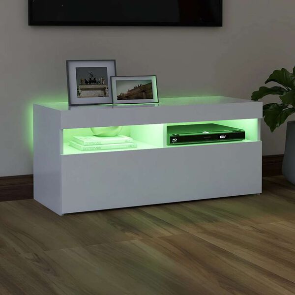 vidaXL TV-Schrank mit LED-Leuchten Wei&szlig; 90x35x40 cm