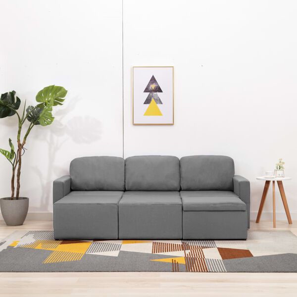 vidaXL Modulares 3-Sitzer-Schlafsofa Hellgrau Stoff