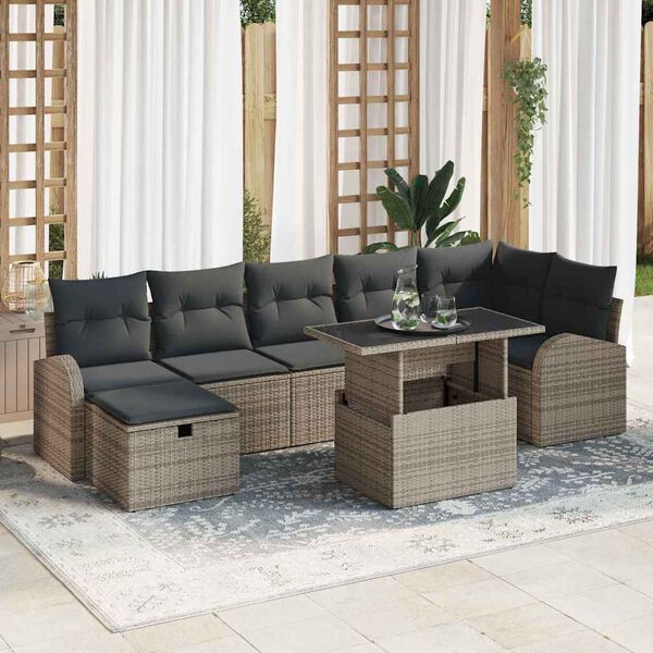 vidaXL Garten-Sofa-Set mit Kissen mit Speicher 8 pcs Grau Poly Rattan