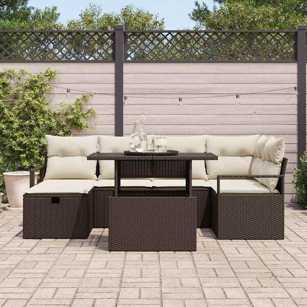vidaXL Garten-Sofa-Set mit Kissen mit Speicher 7 pcs Braun Poly Rattan
