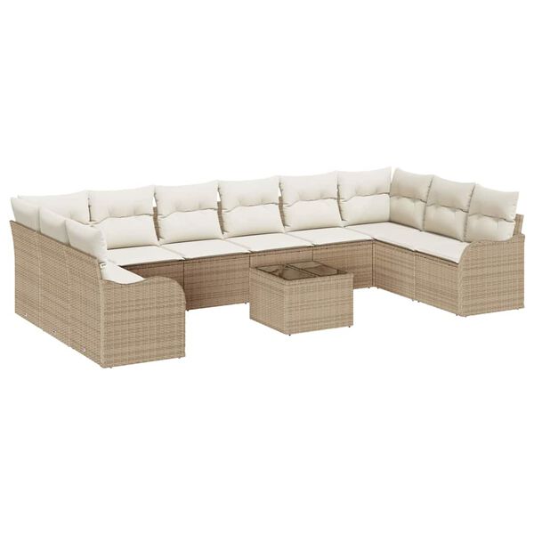 vidaXL Gartensofa-set mit Speicher 11 pcs Beige und Wei&szlig; Poly-Rattan