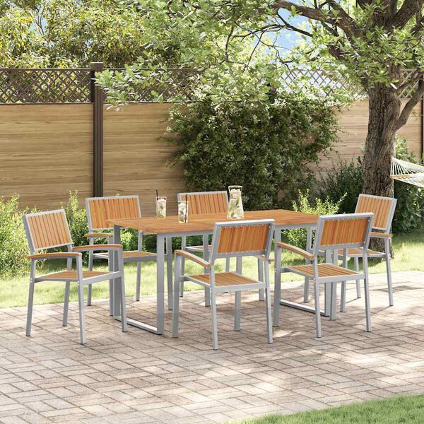 vidaXL Garten Essgruppe 7 pcs Grau Massivholz Akazie