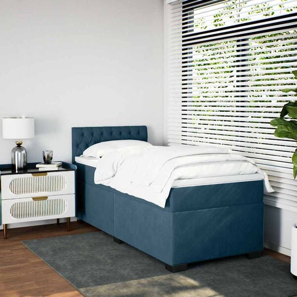 vidaXL Boxspringbett mit Matratze Blau 80x200 cm Samt
