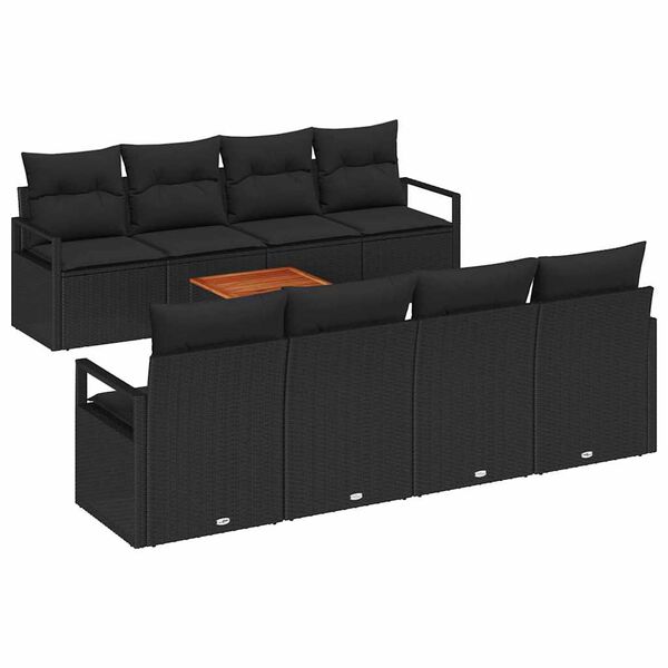 vidaXL Gartensofa-set mit Kissen 9 pcs Schwarz Poly-Rattan