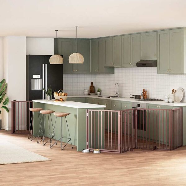 vidaXL 12-tlg. Hundetor mit T&uuml;r Faltbar Braun 960 cm Pappelholz