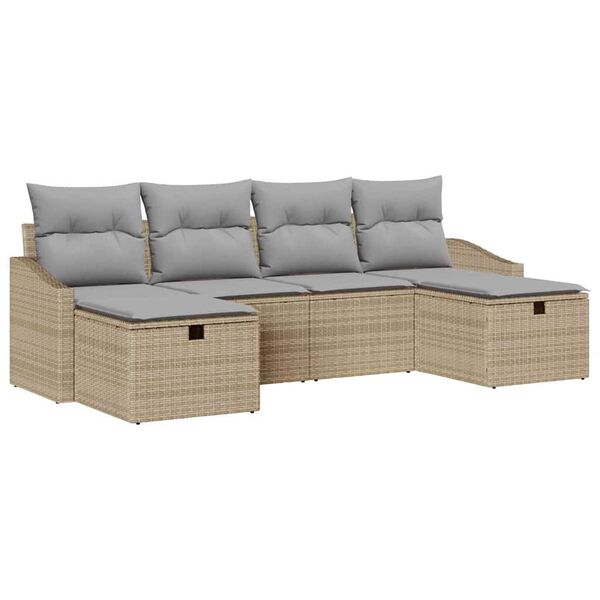 vidaXL Garten-Sofa-Set mit Kissen 6 pcs Beige Poly Rattan