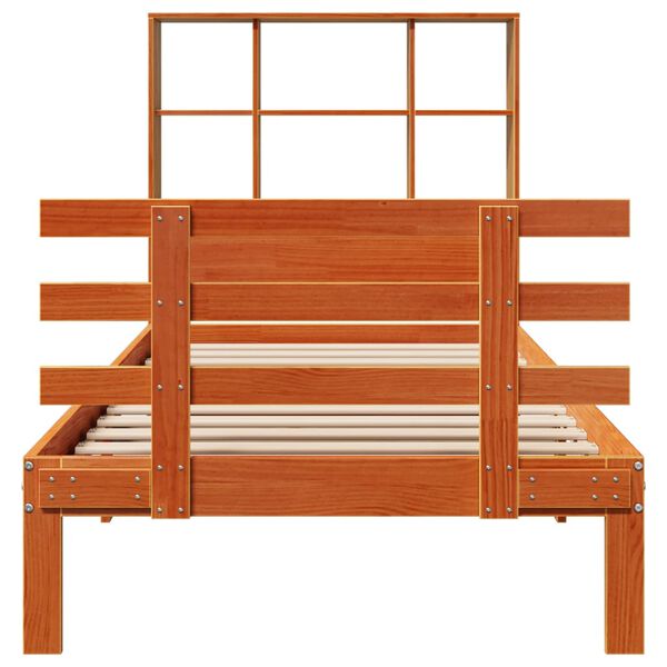 vidaXL Massivholzbett mit Regal ohne Matratze Wachsbraun 75x190 cm