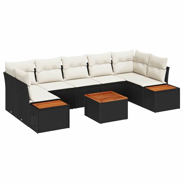 vidaXL Garten-Sofa-Set mit Kissen 8 pcs Schwarz Poly Rattan