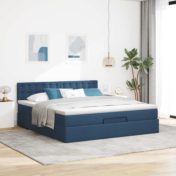 vidaXL Ottoman-Bett mit Matratze Blau 180x200 cm Stoff