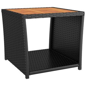 vidaXL Beistelltisch mit Holzplatte Schwarz Poly Rattan & Akazienholz