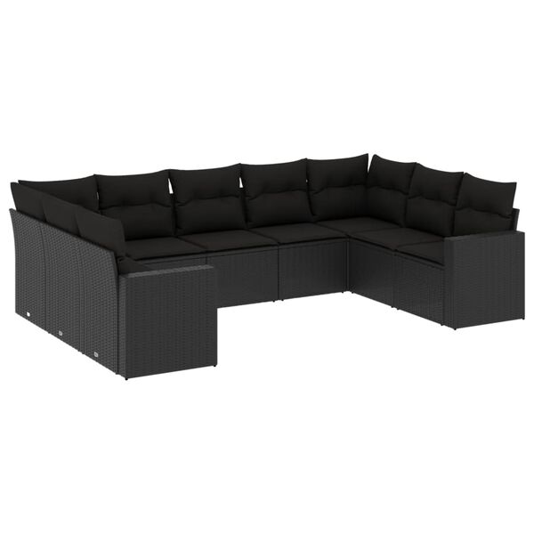 vidaXL 9-tlg. Garten-Sofagarnitur mit Kissen Schwarz Poly Rattan