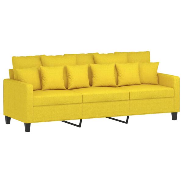 vidaXL 3-Sitzer-Sofa mit Hocker Hellgelb 180 cm Stoff