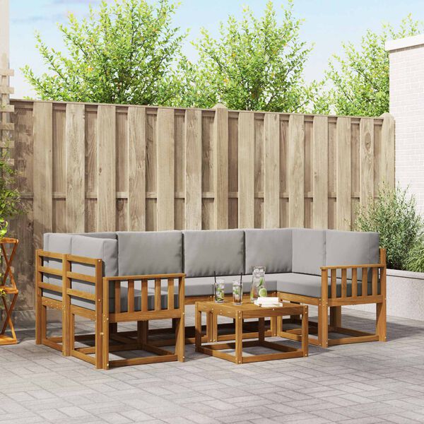 vidaXL Outdoor-Sofagarnitur mit Kissen 7 pcs Nat&uuml;rlich und Hellgrau