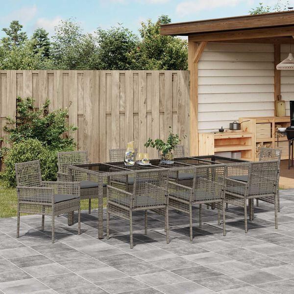 vidaXL Garten Essgruppe 9 pcs Grau Poly-Rattan