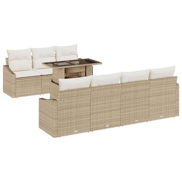 vidaXL Garten-Sofa-Set mit Kissen mit Speicher 8 pcs Beige Poly-Rattan