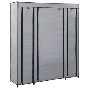 vidaXL Stoffschrank mit F&auml;chern Kleiderstangen Grau 150x45x176cm