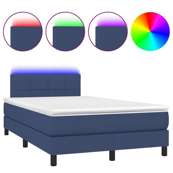 vidaXL Boxspringbett mit Matratze & LED Blau 120x190 cm Stoff