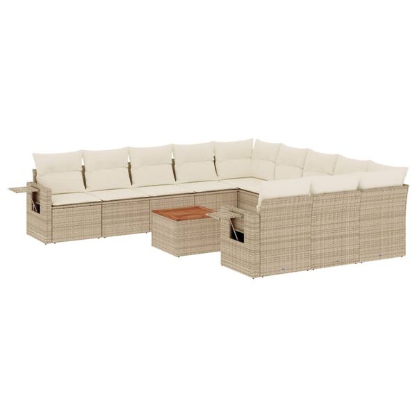vidaXL 12-tlg. Garten-Sofagarnitur mit Kissen Beige Poly Rattan