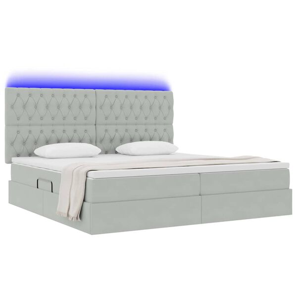 vidaXL Bett mit Stauraum und LED mit LED Hellgrau 200 x 200 cm Samt