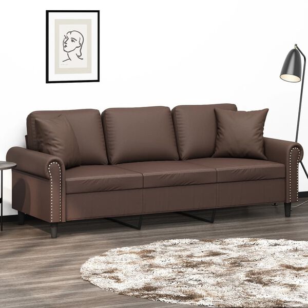 vidaXL 3-Sitzer-Sofa mit Kissen Braun 180 cm Kunstleder