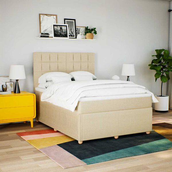 vidaXL Boxspringbett mit Matratze Creme 160x200 cm Stoff