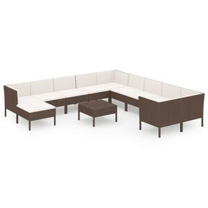 vidaXL 12-tlg. Garten-Lounge-Set mit Auflagen Poly Rattan Braun