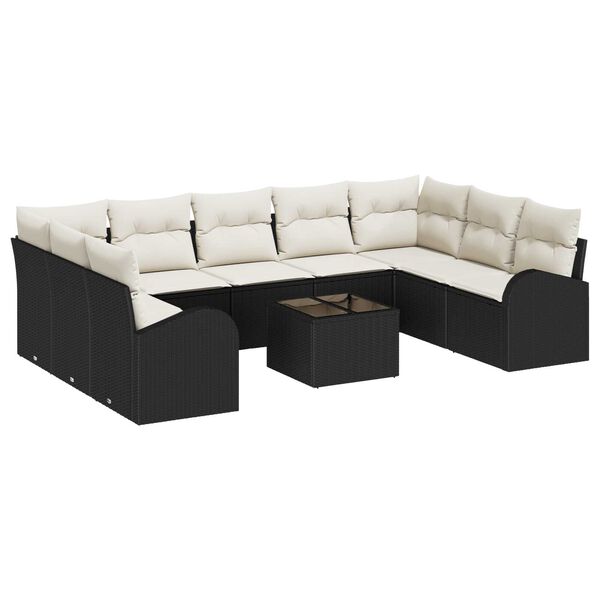 vidaXL Sofa Set mit Kissen 10 pcs Schwarz und Wei&szlig; Poly-Rattan