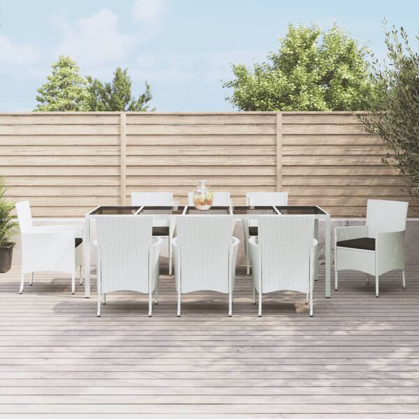 vidaXL 9-tlg. Garten-Essgruppe mit Kissen Weiß Poly Rattan