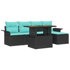 vidaXL Garten-Sofa-Set mit Kissen mit Speicher 6 pcs Schwarz und blau