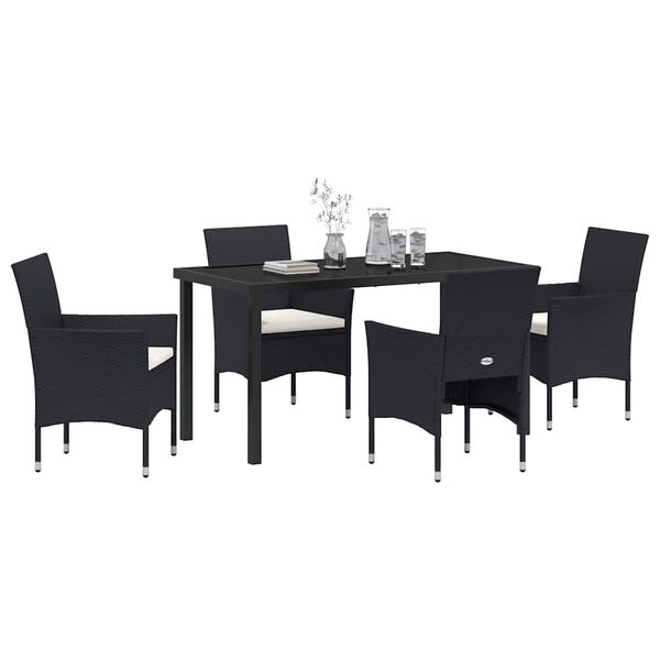 vidaXL Garten Essgruppe mit Kissen 5 pcs Schwarz Poly-Rattan