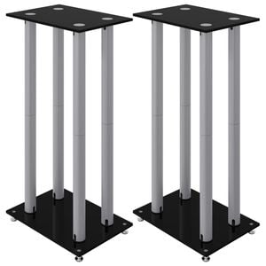 vidaXL Lautsprecher-St&auml;nder 2 Stk. Schwarz & Silbern Hartglas 4 S&auml;ulen