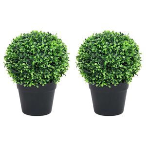 vidaXL K&uuml;nstliche Buchsb&auml;ume 2 Stk. mit Topf Kugelform Gr&uuml;n 37 cm