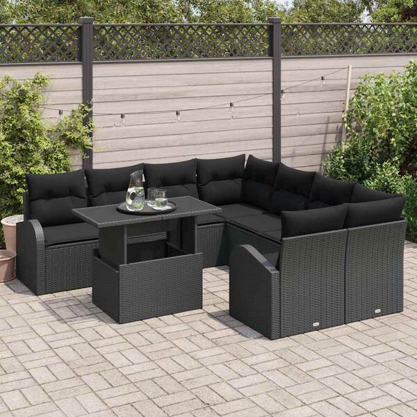 vidaXL Gartensofa-set mit Speicher 9 pcs Schwarz Poly-Rattan