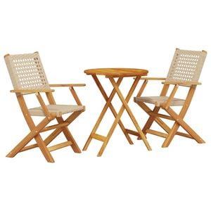 vidaXL 3-tlg. Bistro-Set Beige Poly Rattan und Massivholz