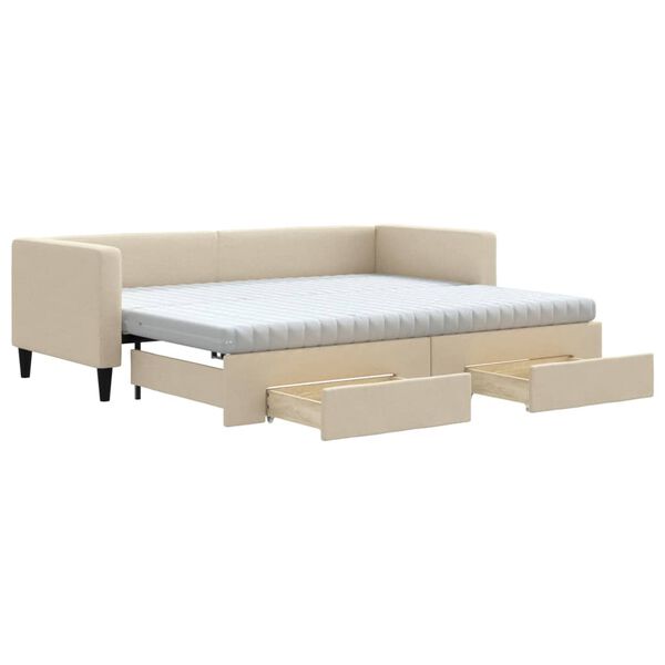 vidaXL Tagesbett Ausziehbar mit Schubladen Creme 80x200 cm Stoff