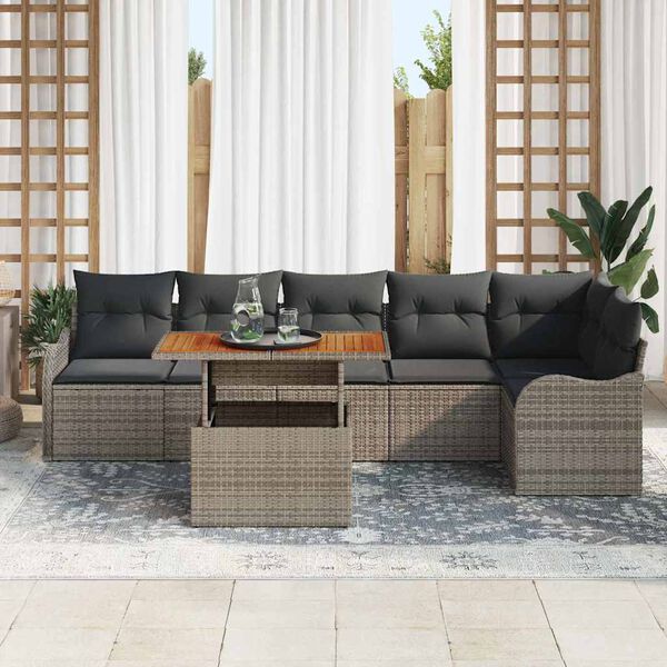 vidaXL Garten-Sofa-Set mit Kissen 7 pcs Grau