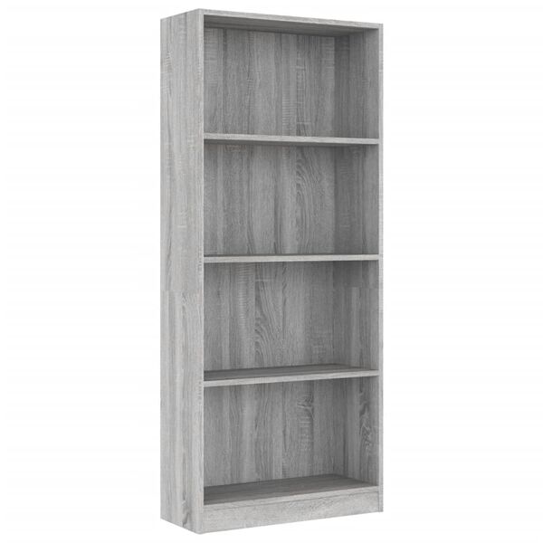 vidaXL Bücherregal 4 Fächer Grau Sonoma 60x24x142 cm Holzwerkstoff
