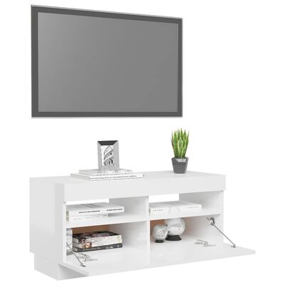 vidaXL TV-Schrank mit LED-Leuchten Hochglanz-Weiß 80x35x40 cm