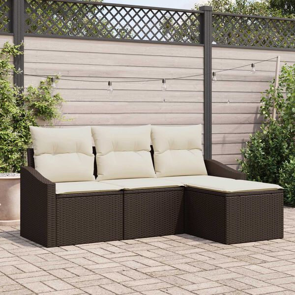 vidaXL Sofa Set mit Kissen 4 pcs Braun Poly Rattan