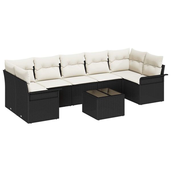 vidaXL Gartensofa-set mit Kissen 8 pcs Schwarz und Creme Poly-Rattan