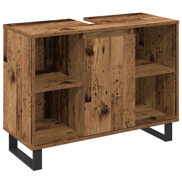 vidaXL Badezimmerm&ouml;bel-Set mit Regal mit T&uuml;r 3 pcs Braun Holzwerkstoff