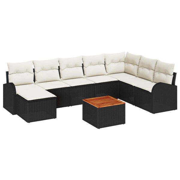 vidaXL Garten-Sofa-Set mit Kissen 9 pcs Schwarz Poly Rattan