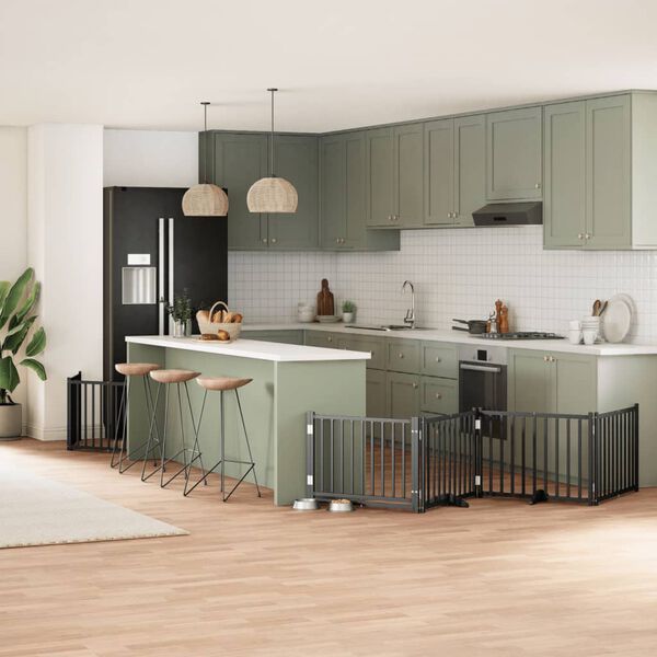 vidaXL 10-tlg. Hundetor mit T&uuml;r Faltbar Schwarz 800 cm Pappelholz