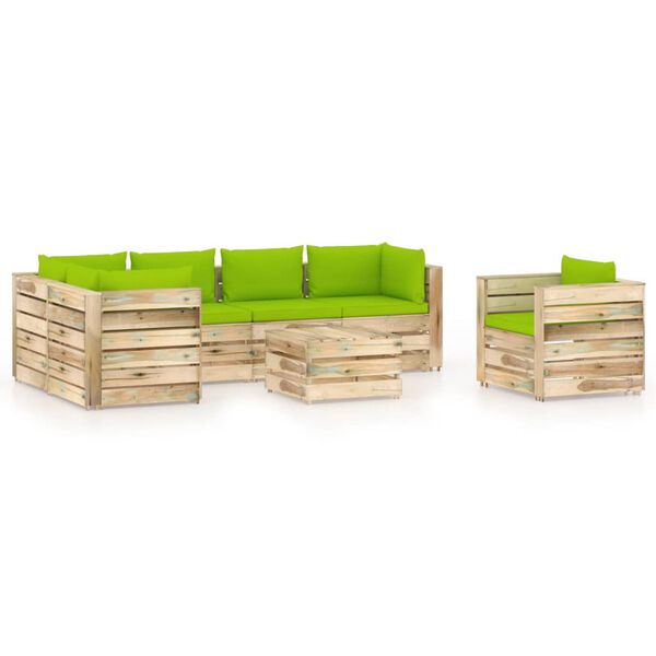 vidaXL 7-tlg. Garten-Lounge-Set mit Kissen Gr&uuml;n Impr&auml;gniertes Holz