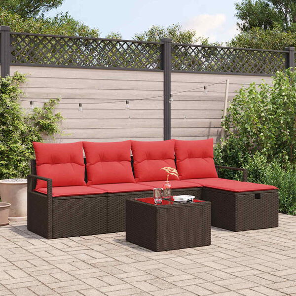 vidaXL Sofa Set mit Kissen 6 pcs Braun und Rot Poly-Rattan